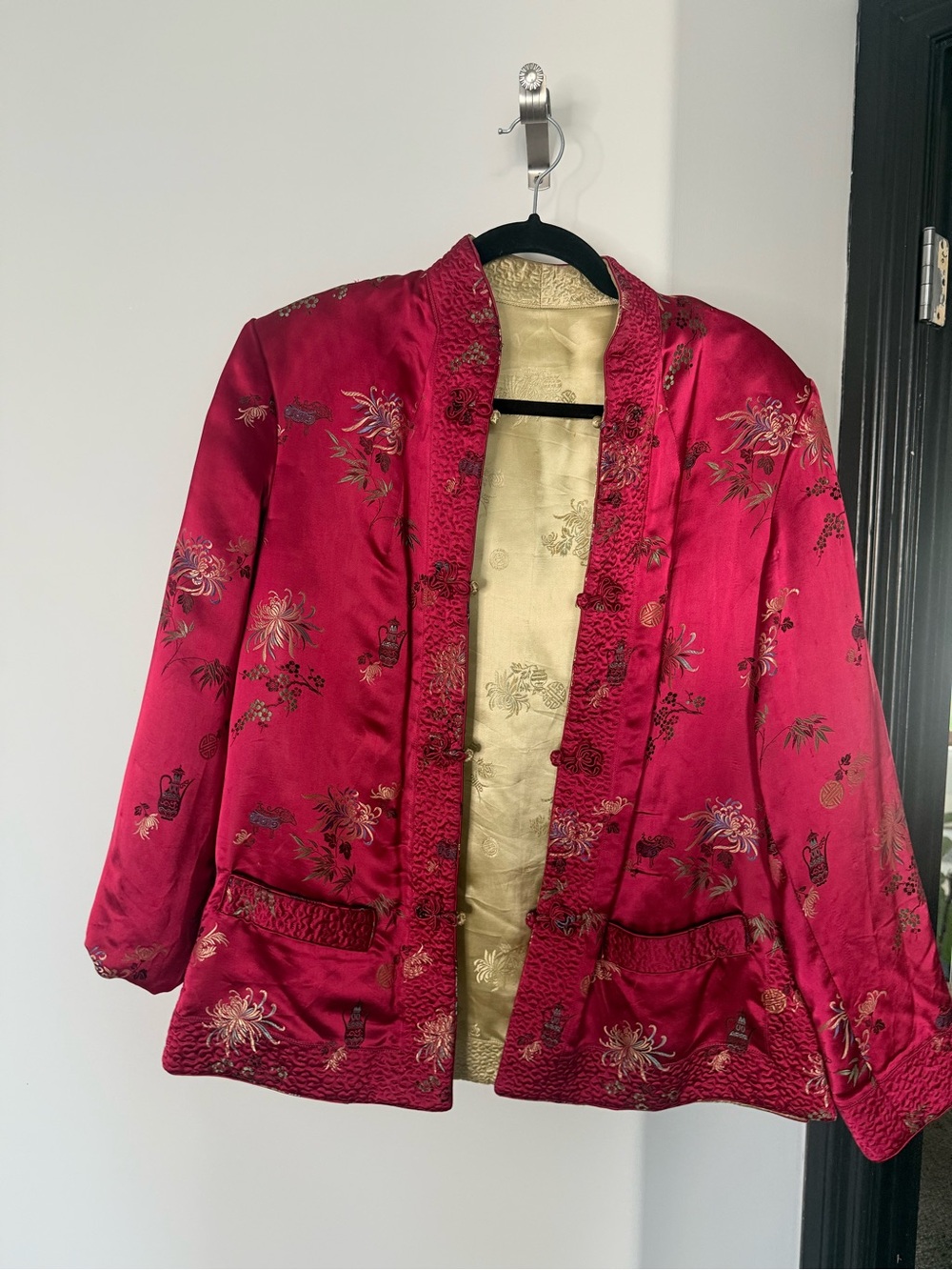 Red Satin Floral Embroidered Women's Jacket